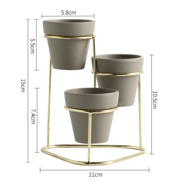 Planter Set of 3 Grey Gold - Indoor plant pots and flower pots | Home decoration items