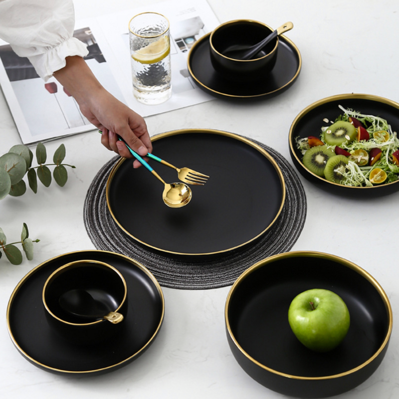 VERA Ceramic Deep Pasta Plate Black 8 Inch - Serving plate, pasta plate, lunch plate, deep plate | Plates for dining table & home decor