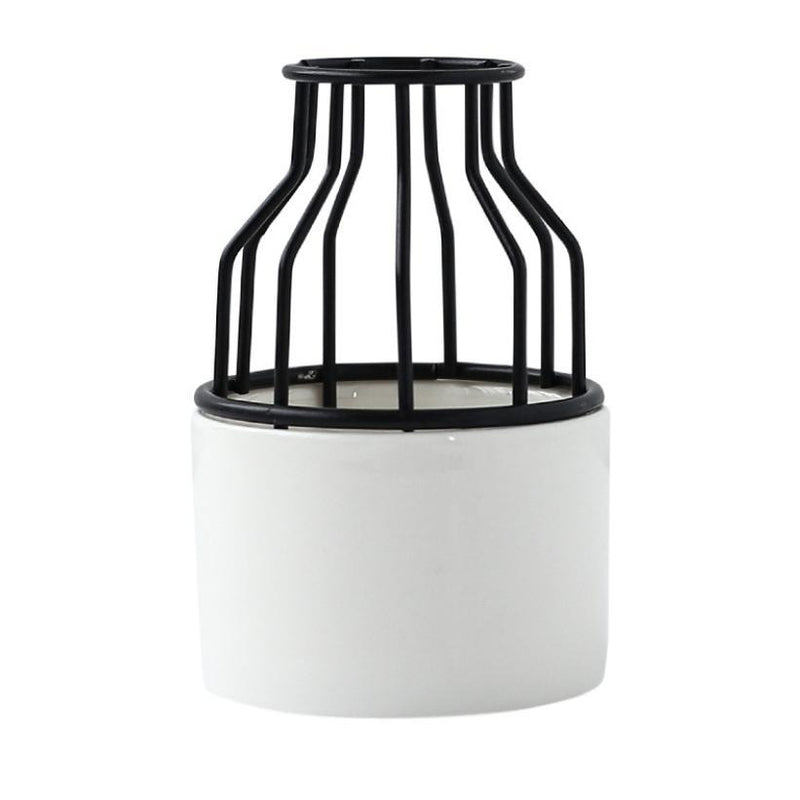 White Black Vase Small - Flower vase for home decor, office and gifting | Home decoration items