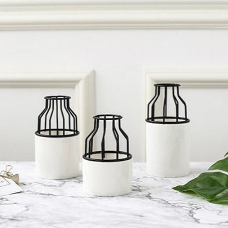 White Black Vase Small - Flower vase for home decor, office and gifting | Home decoration items