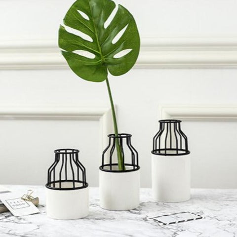 White Black Vase Small - Flower vase for home decor, office and gifting | Home decoration items