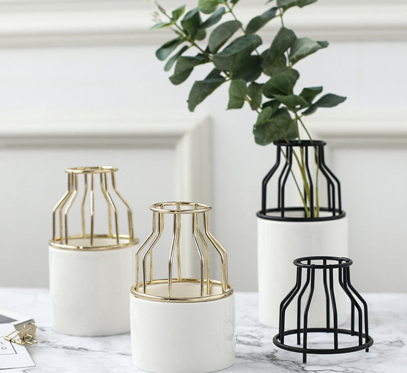 White Black Vase Small - Flower vase for home decor, office and gifting | Home decoration items