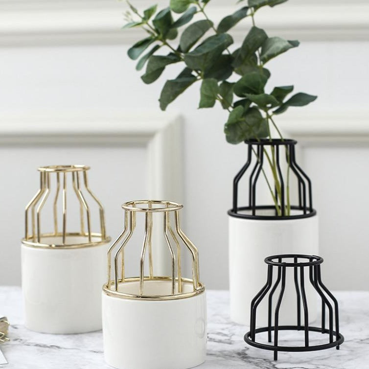 White Black Vase - Flower vase for home decor, office and gifting | Home decoration items