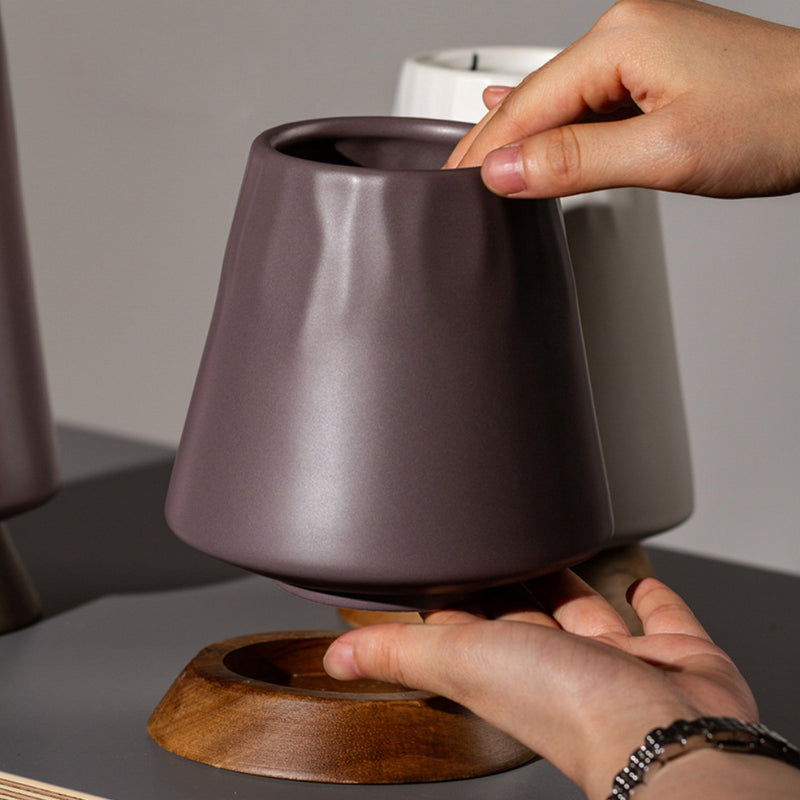 Vase With Wooden Base - Flower vase for home decor, office and gifting | Home decoration items