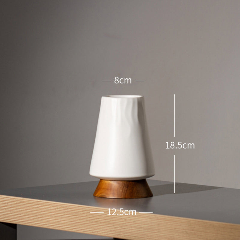 Vase With Wooden Base - Flower vase for home decor, office and gifting | Home decoration items