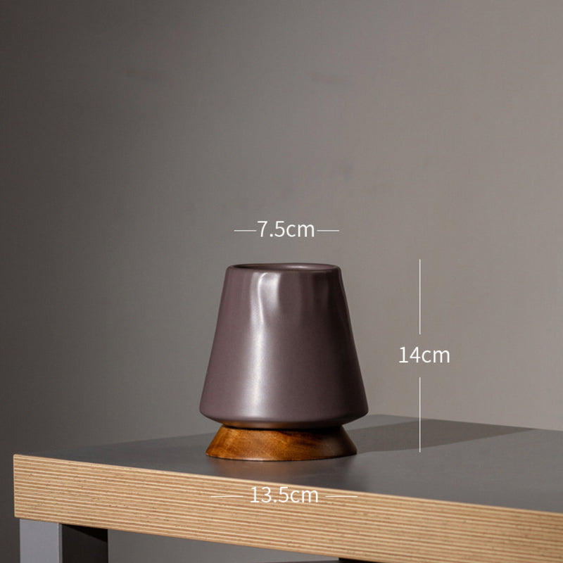 Vase With Wooden Base - Flower vase for home decor, office and gifting | Home decoration items