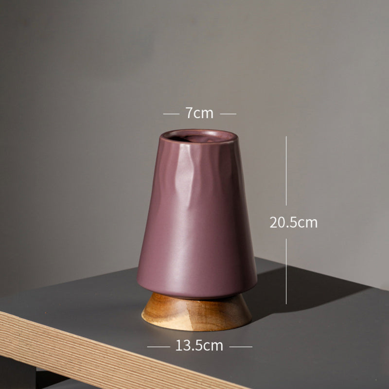 Vase With Wooden Base - Flower vase for home decor, office and gifting | Home decoration items