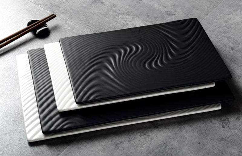 Black Serving Plate Texture Large - Ceramic platter, serving platter, fruit platter | Plates for dining table & home decor