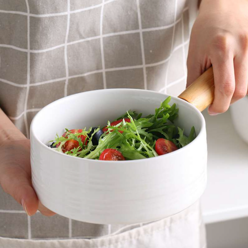 White Bowl with Handle - Serving bowls, noodle bowl, snack bowl, popcorn bowls | Bowls for dining & home decor