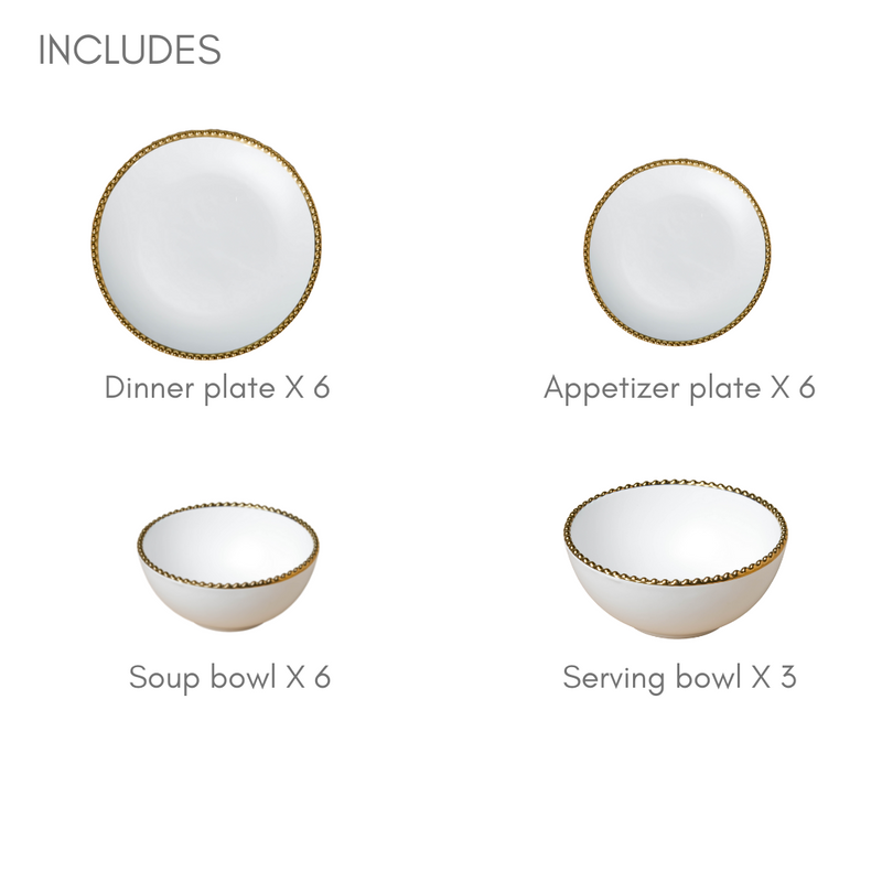 White Elysian 21 Piece Dinner Set For 6