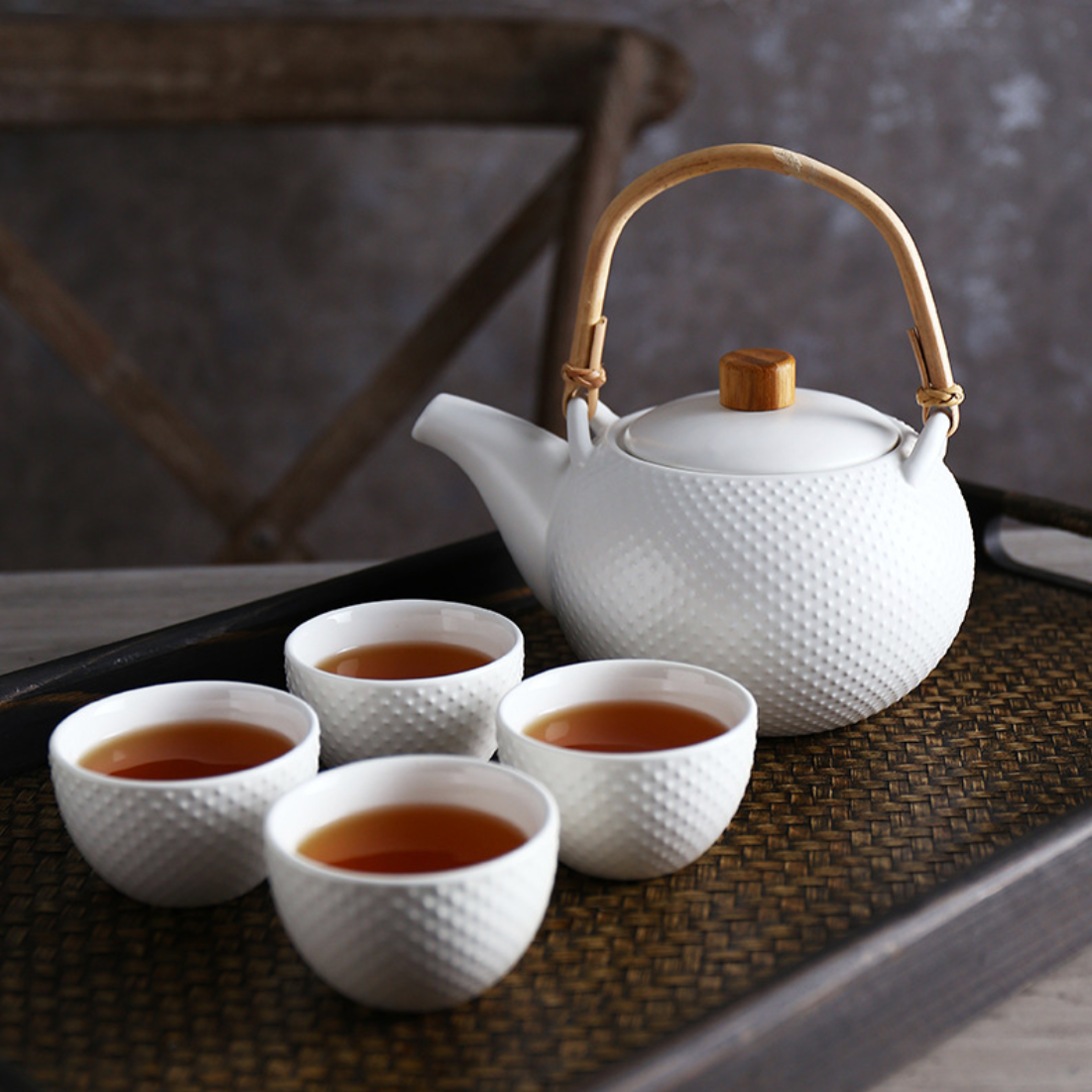 White Texture Tea set Online - Premium Tea Set | Nestasia