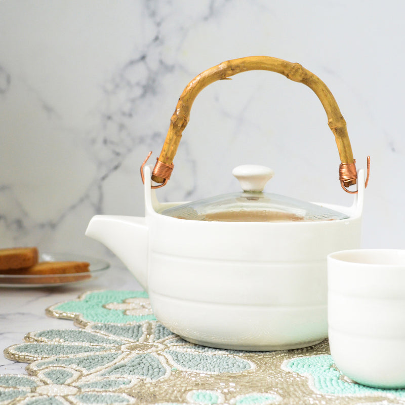 MAGNIFIQUE tea pot set - white with glass lid - Tea cup set, tea set, teapot set | Tea set for Dining Table & Home Decor