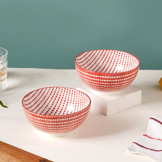 Dots Patterned Snack Bowl Set Of 2 Red 500ml