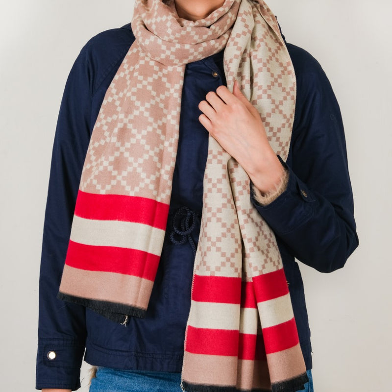 Ribbed And Striped Scarf  For Women
