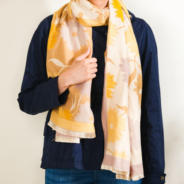 Floral Printed Winter Scarf Yellow
