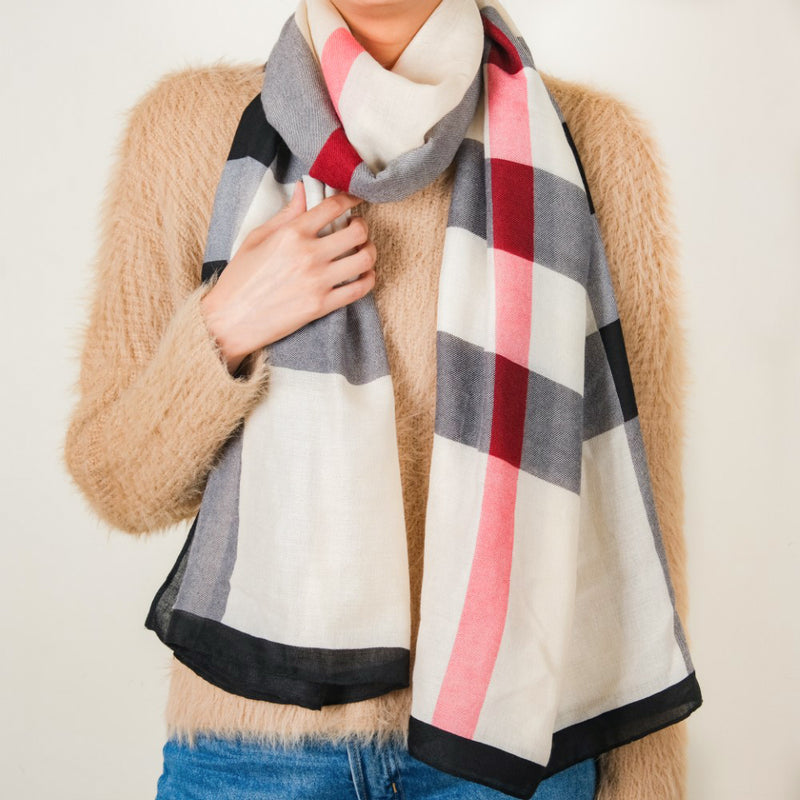 Posh Plaid Scarf Grey And Red