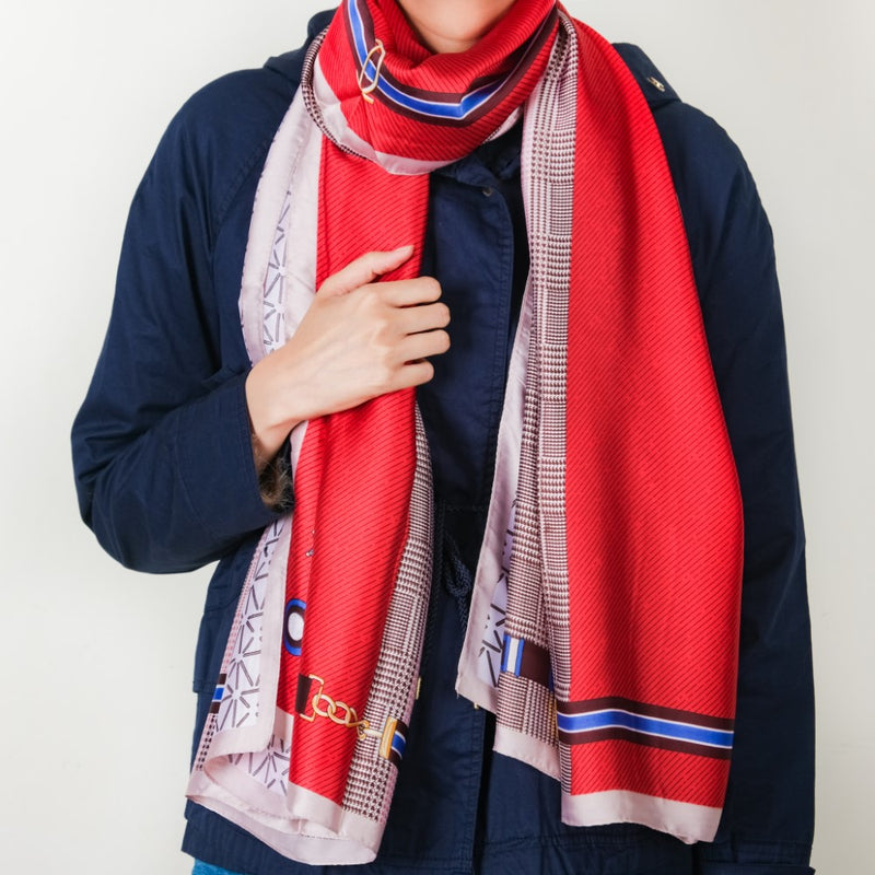 Printed Silk Red Scarf