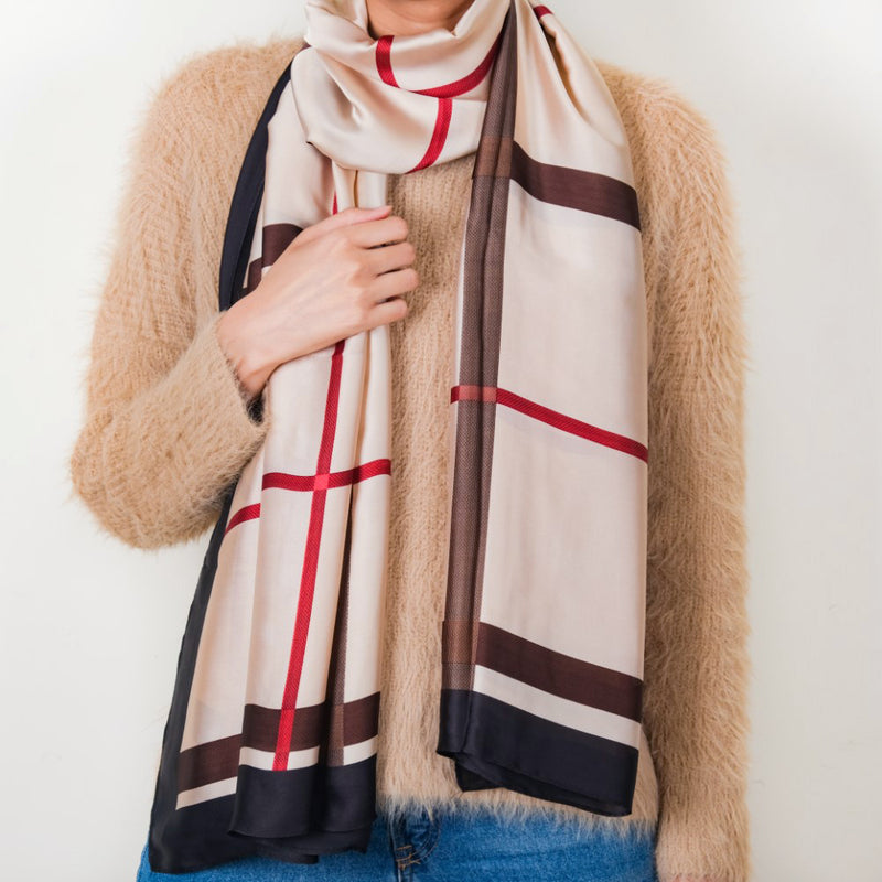 Plaid Modern Check Scarf Beige