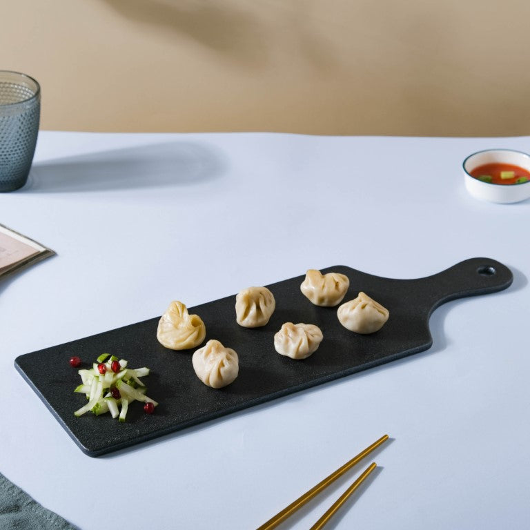 Black Long Serving Platter With Handle - Ceramic platter, serving platter, fruit platter | Plates for dining table & home decor