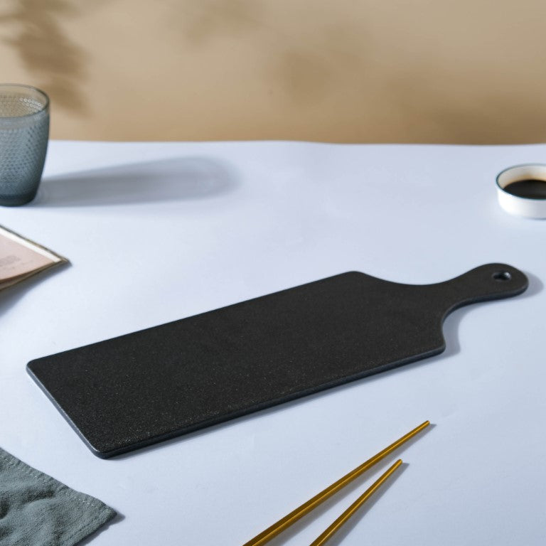 Black Long Serving Platter With Handle - Ceramic platter, serving platter, fruit platter | Plates for dining table & home decor