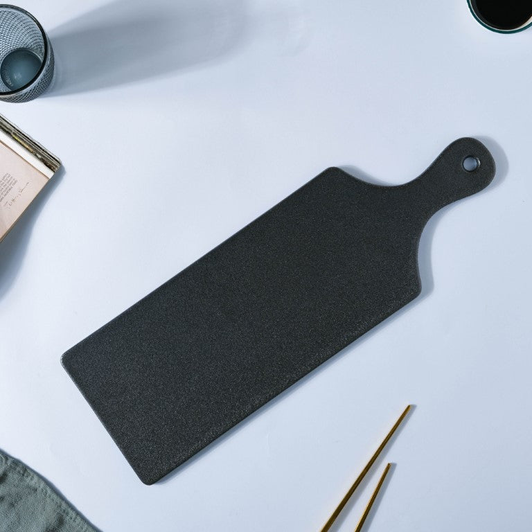 Black Long Serving Platter With Handle - Ceramic platter, serving platter, fruit platter | Plates for dining table & home decor