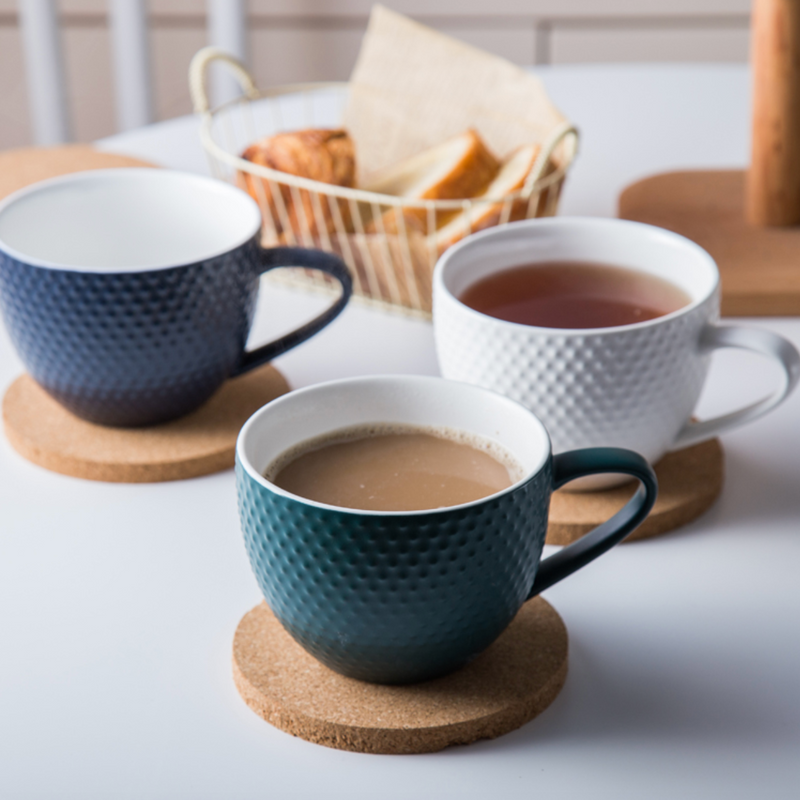 MAGNIFIQUE textured mug with coaster - Green- Mug for coffee, tea mug, cappuccino mug | Cups and Mugs for Coffee Table & Home Decor
