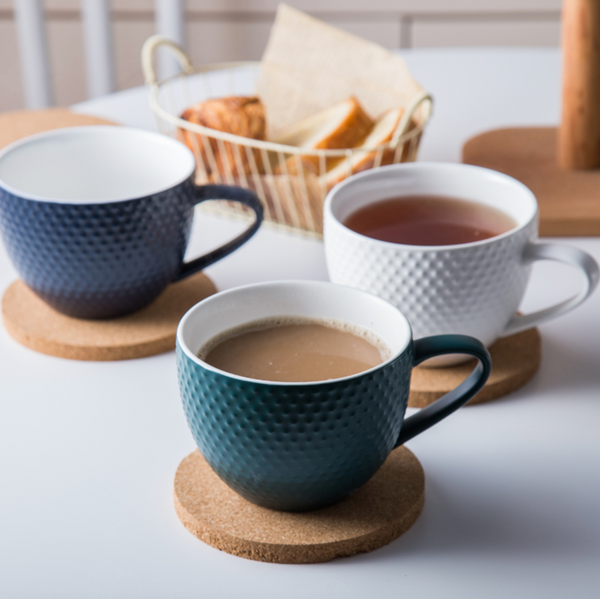 MAGNIFIQUE textured mug with cork coaster - Prussian blue- Mug for coffee, tea mug, cappuccino mug | Cups and Mugs for Coffee Table & Home Decor