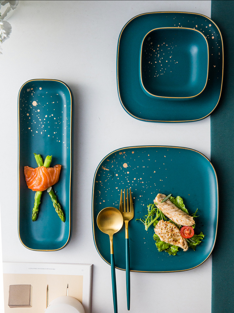CARA square salad plate - midnight green - Serving plate, snack plate, dessert plate | Plates for dining & home decor