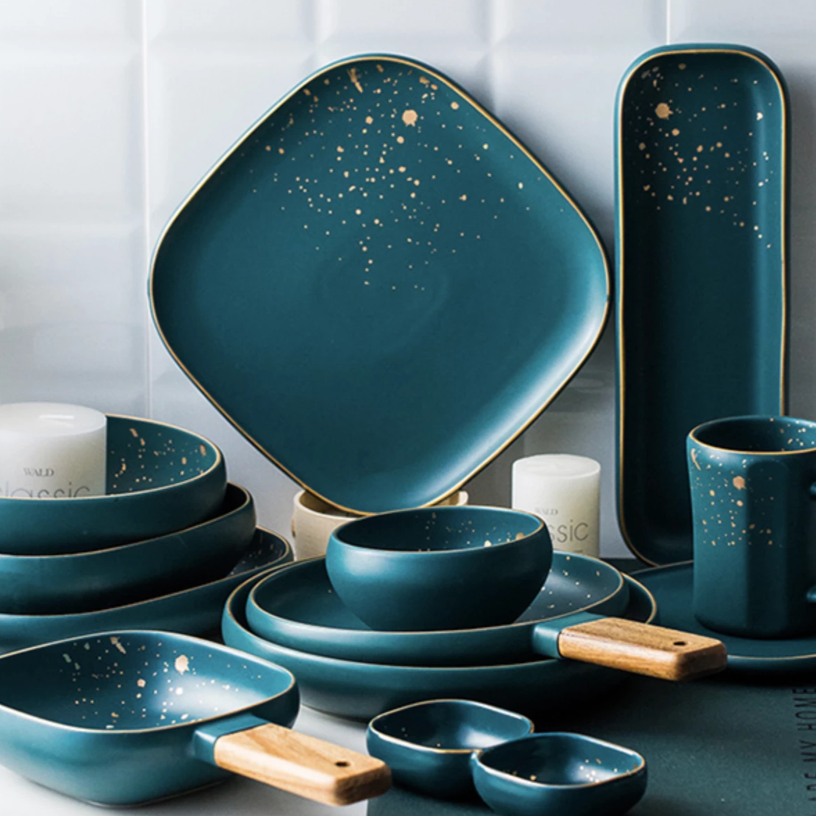 CARA square dinner plate midnight green Online Premium Dinner