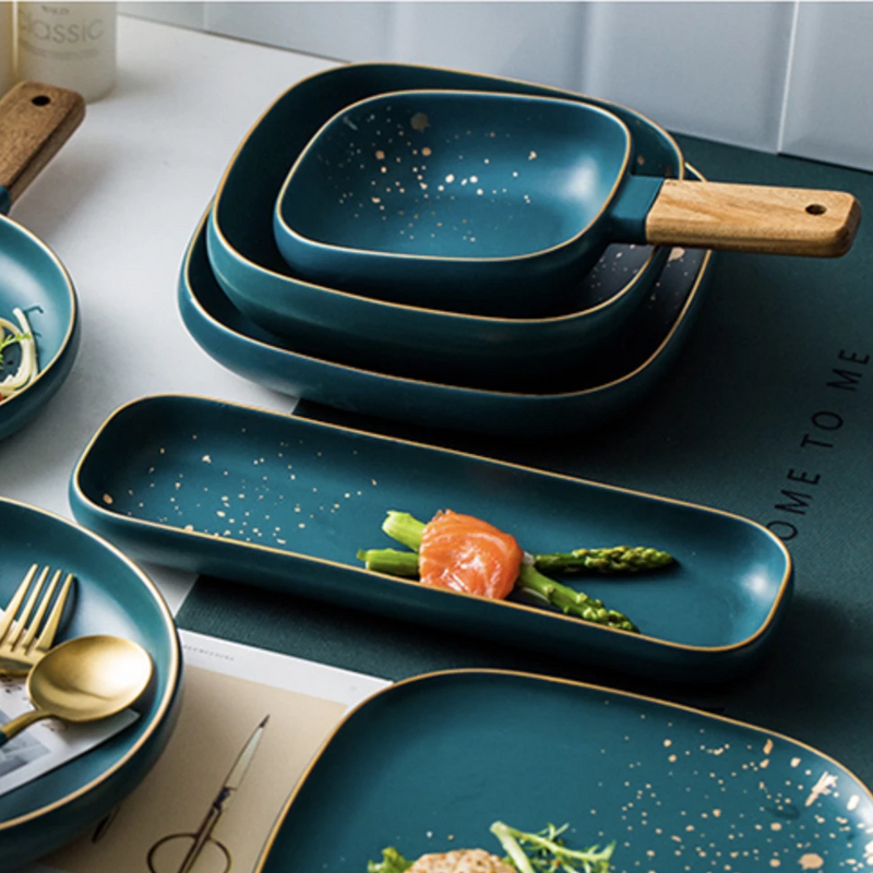 CARA bowl with wooden handle - midnight green - Serving bowls, noodle bowl, snack bowls, curry bowl | Bowls for dining & home decor