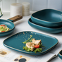 CARA square dinner plate - midnight green - Serving plate, rice plate, ceramic dinner plates| Plates for dining table & home decor