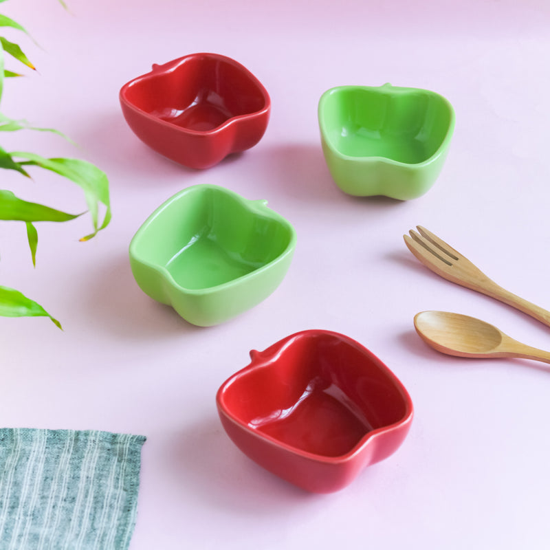 Apple Shaped Bowl Set of 2 - Bowl, ceramic bowl, snack bowls, curry bowl, popcorn bowls | Bowls for dining table & home decor