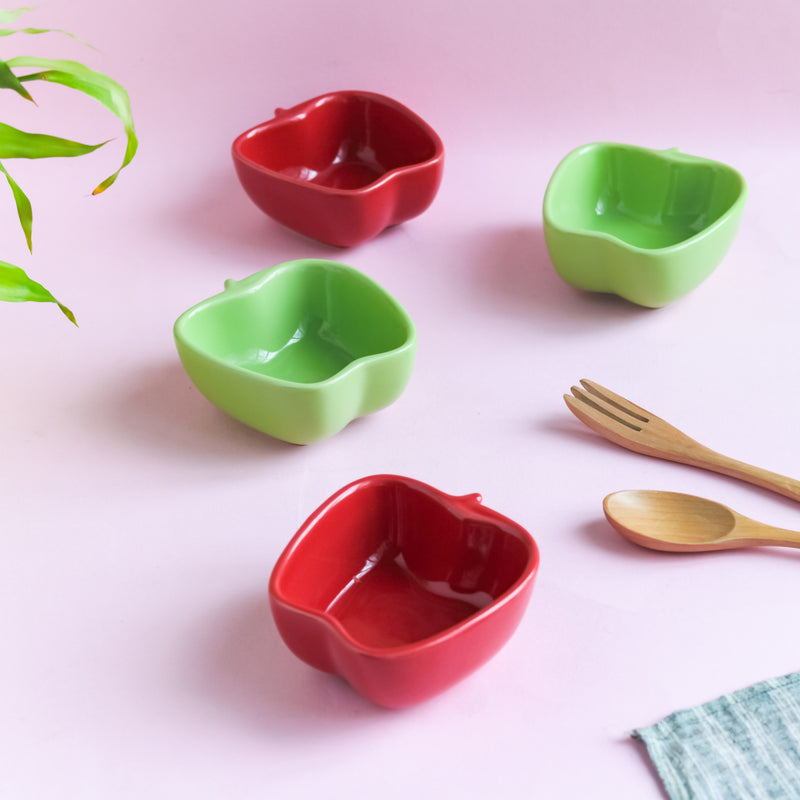 Apple Shaped Bowl Set of 2 - Bowl, ceramic bowl, snack bowls, curry bowl, popcorn bowls | Bowls for dining table & home decor