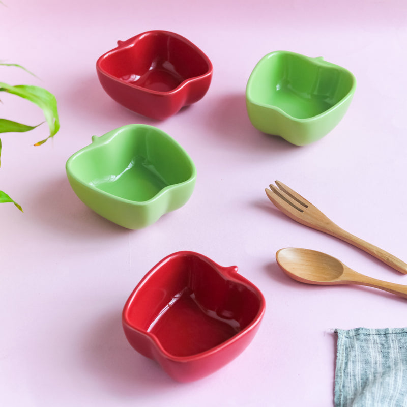 Apple Shaped Bowl Set of 2 - Bowl, ceramic bowl, snack bowls, curry bowl, popcorn bowls | Bowls for dining table & home decor