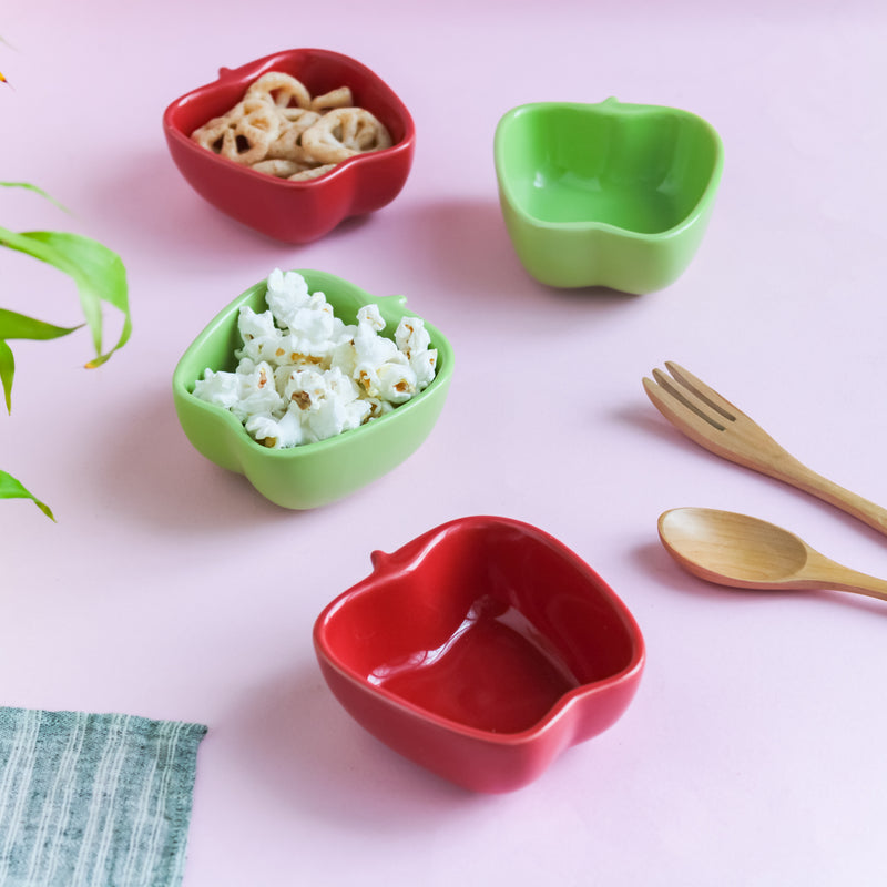 Apple Shaped Bowl Set of 2 - Bowl, ceramic bowl, snack bowls, curry bowl, popcorn bowls | Bowls for dining table & home decor