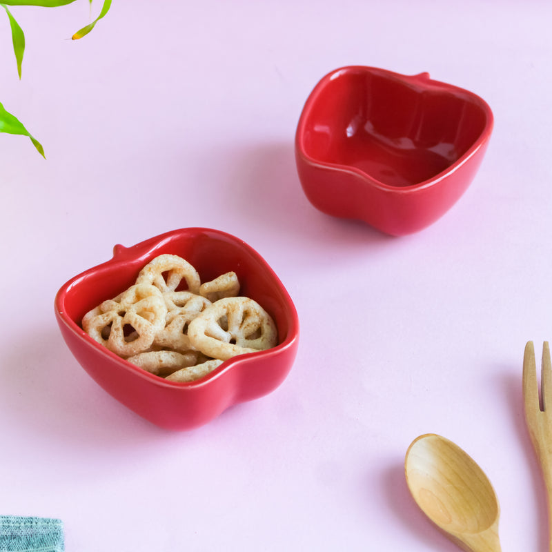 Apple Shaped Bowl Set of 2 - Bowl, ceramic bowl, snack bowls, curry bowl, popcorn bowls | Bowls for dining table & home decor