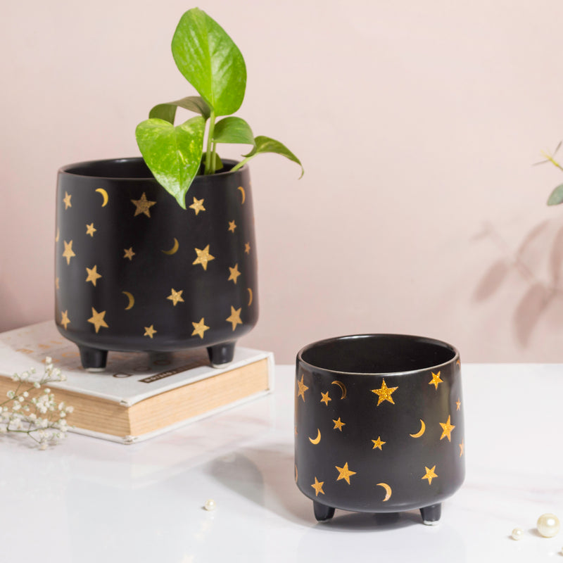 Stars and Moons Black Ceramic Planter Large - Indoor planters and flower pots | Home decor items