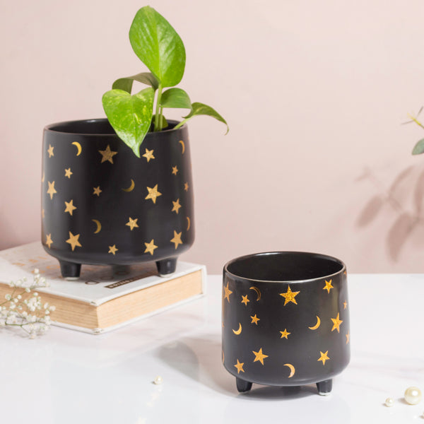 Stars and Moons Black Ceramic Planter Small - Indoor planters and flower pots | Home decor items