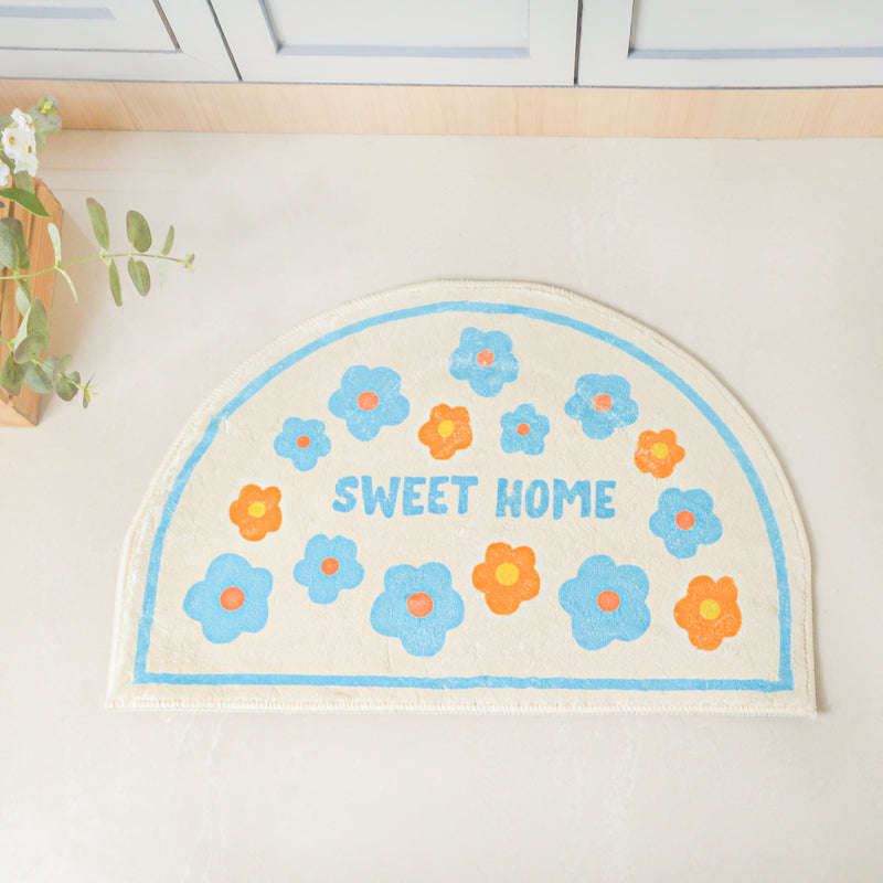 Blue White Semicircle Rug