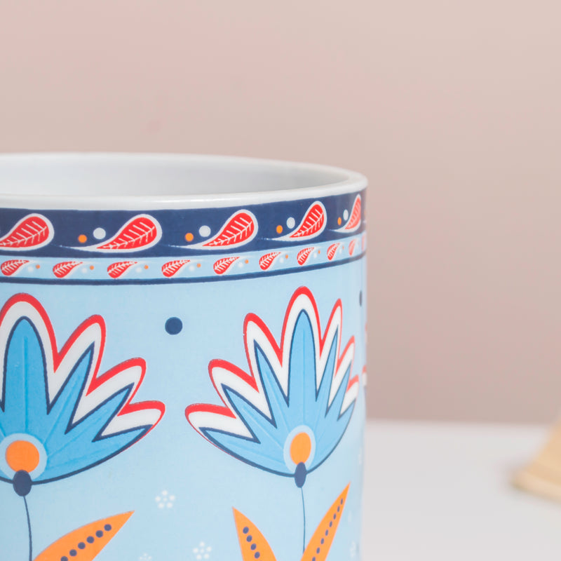 Floral Fantasy Ceramic Planter With Coaster Set Of 4 - Planter with Coaster, Decorative Ceramic Planter, Set of 4 Planters for Home Decor