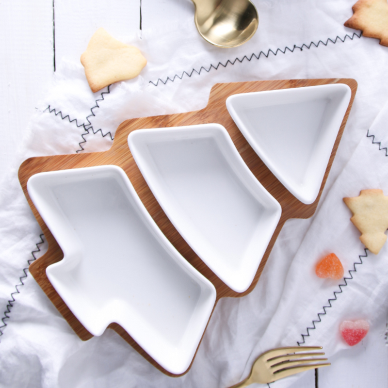 Merry Christmas Tree Platter 11.5 Inch Large - Bowls, serving bowls, ceramic bowls, snack serving bowls, section bowls, small serving bowls | Bowls for dining table & home decor