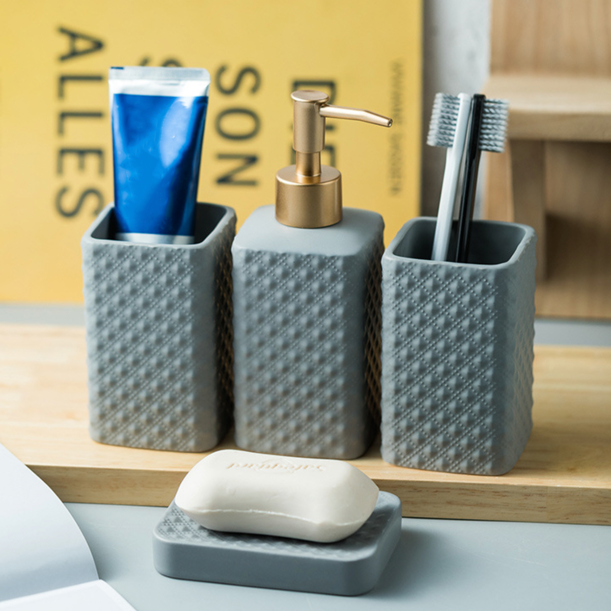 Grey Bathroom Accessory Set