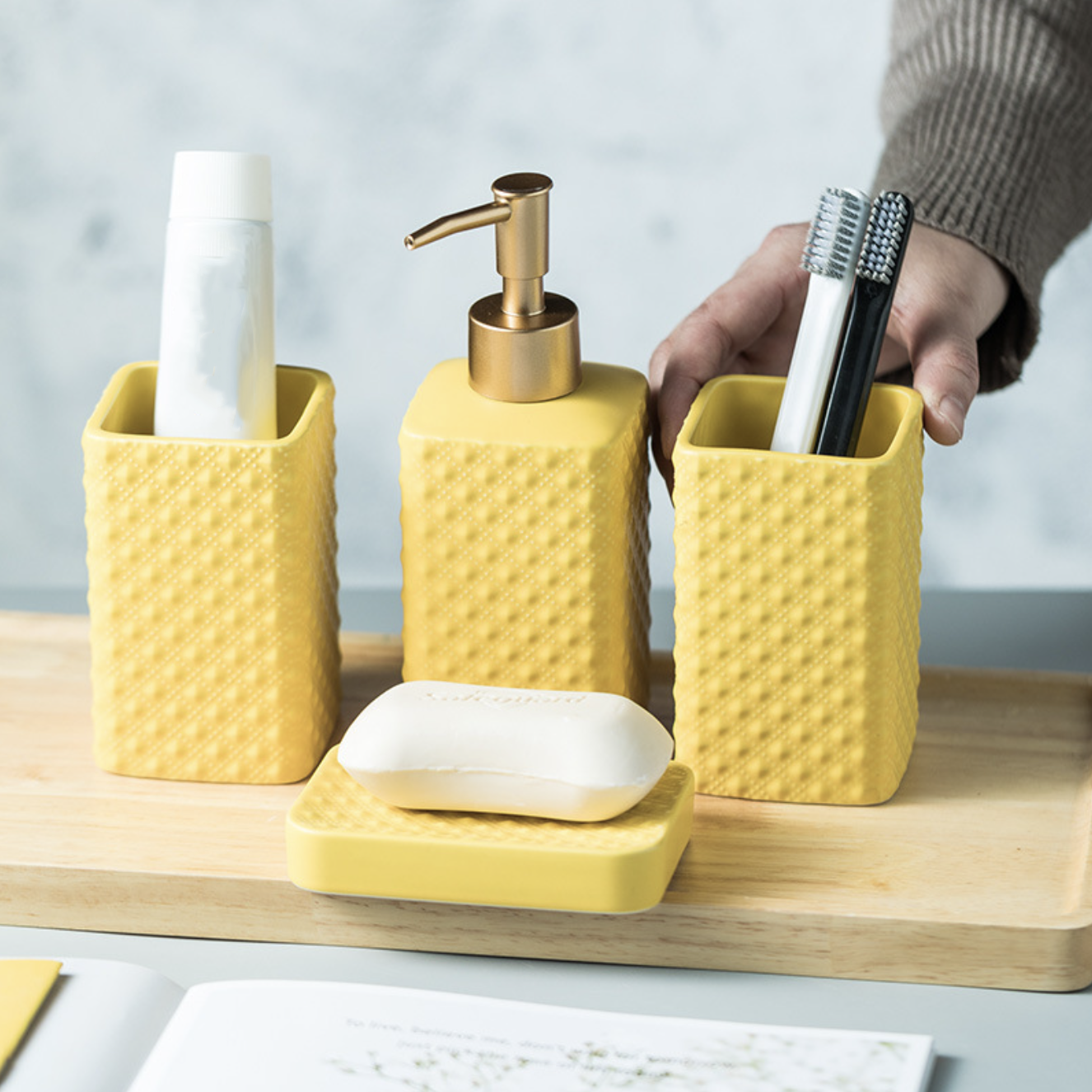 Yellow Bathroom Accessory Set Online - Premium Bath Set | Nestasia