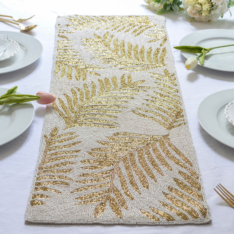 BEADS White and Gold Runner