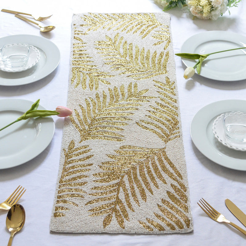 BEADS White and Gold Runner