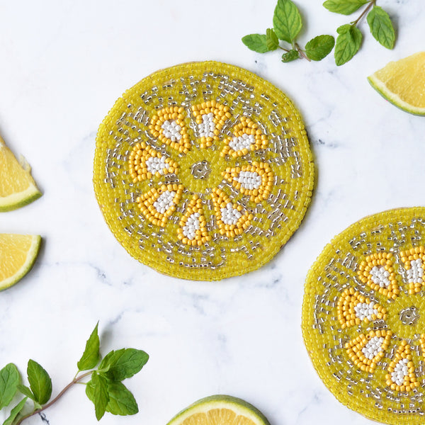 Beads Lemon Trivet Coaster Set