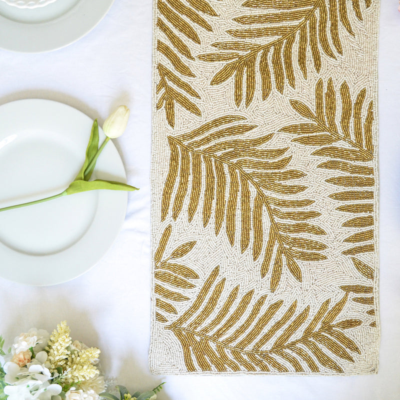 BEADS White and Gold Runner