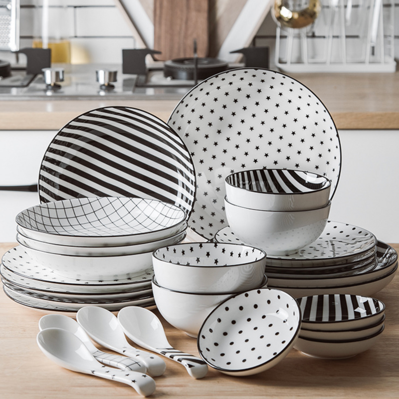 Black and White Deep Plate - Serving plate, pasta plate, lunch plate, deep plate | Plates for dining table & home decor