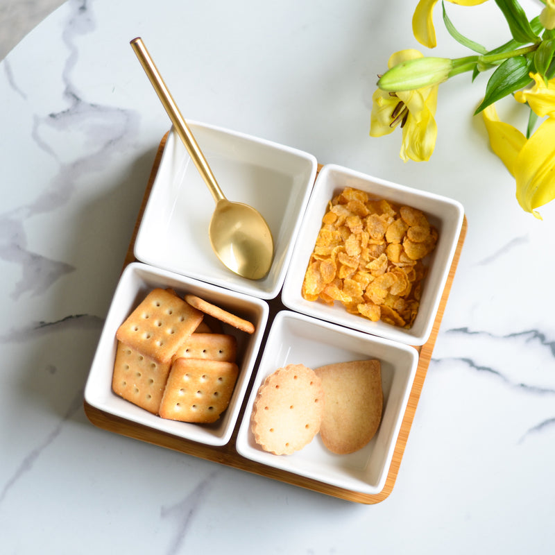 Bowl Set With Tray - Bowls, serving bowls, snack serving bowls, section bowls, fancy serving bowls, small serving bowls | Bowls for dining table & home decor