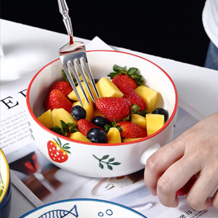 Strawberry Bowl With Handle - Ceramic bowl, salad bowls, snack bowls, bowl with handle, oven bowl | Bowls for dining table & home decor